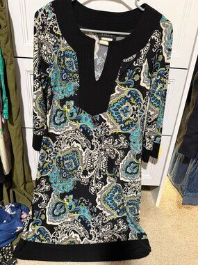 B Darlin Paisley Print Dress Size S | Black Blue Boho Tunic Mini Dress